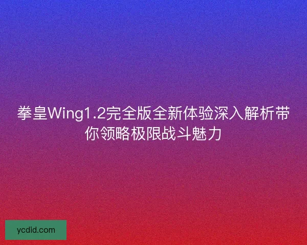 拳皇Wing1.2完全版全新体验深入解析带你领略极限战斗魅力